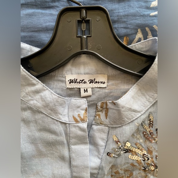 WHITE WAVES 💙BLUE💙 2PC WOMEN TOP with pockets SIZE MEDIUM 🌟EUC🌟 - Picture 8 of 14